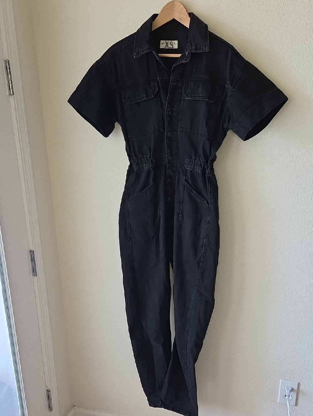 We The Free Marci Denim Black Short-Sleeve Utility Jumpsuit Sz XS 100% Cotton - Picture 5 of 16